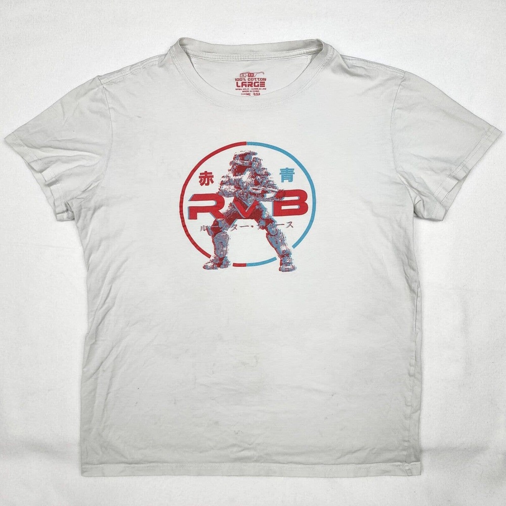 ✅ Vintage Halo Red vs Blue Gaming White T Shirt Sz L Chinese Japanese RvB